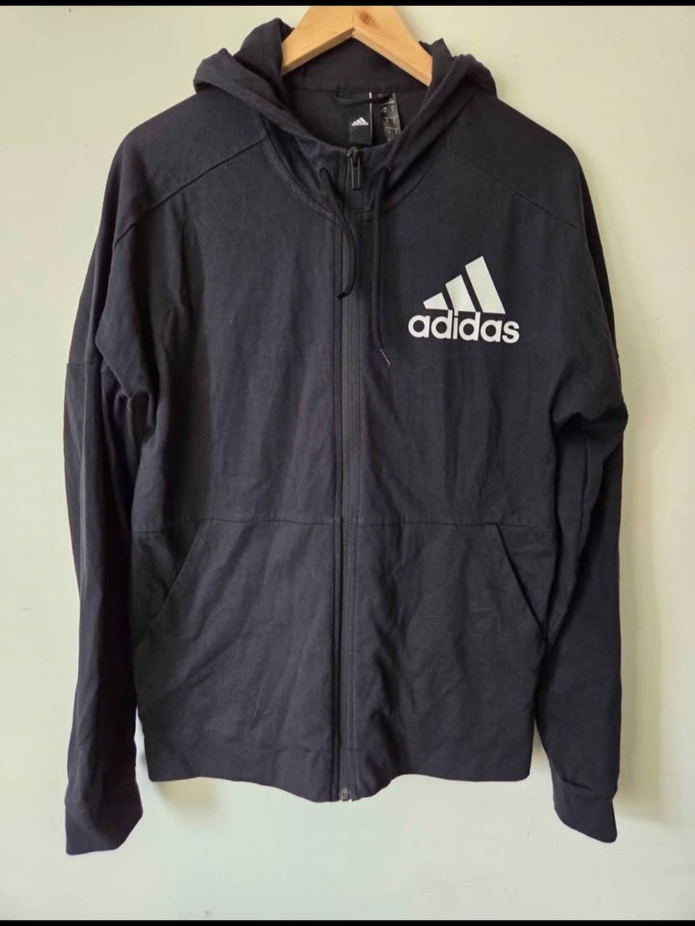 adidas Black Full-Zip Hooded Performance Jacket with White Logo